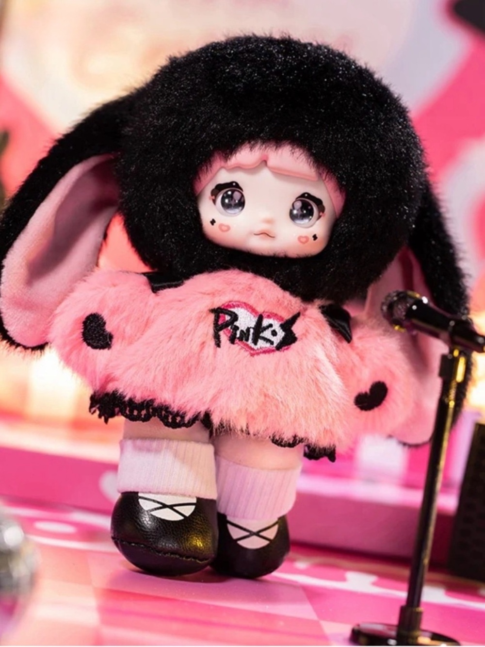 Pink’s Plush Bunny Hooded Dress - Pink and Black
